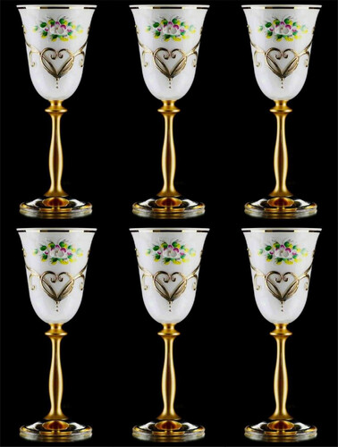 Casa Padrino Luxus Barock Lik�rglas 6er Set Wei� / Mehrfarbig / Gold  5,5 x H. 17 cm - Handgefertigte und handbemalte Lik�rgl�ser - Hotel & Restaurant Accessoires - Luxus Qualit�t