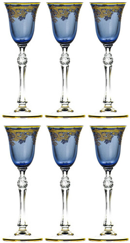 Casa Padrino Luxus Barock Lik�rglas 6er Set Blau / Gold  6,5 x H. 18,5 cm - Handgefertigte und handbemalte Lik�rgl�ser - Hotel & Restaurant Accessoires - Luxus Qualit�t
