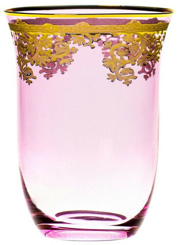 Casa Padrino Luxus Barock Wasserglas 6er Set Rosa / Gold  9 x H. 12 cm - Handgefertigte und handbemalte Wassergl�ser - Biergl�ser - Weingl�ser - Hotel & Restaurant Accessoires - Luxus Qualit�t