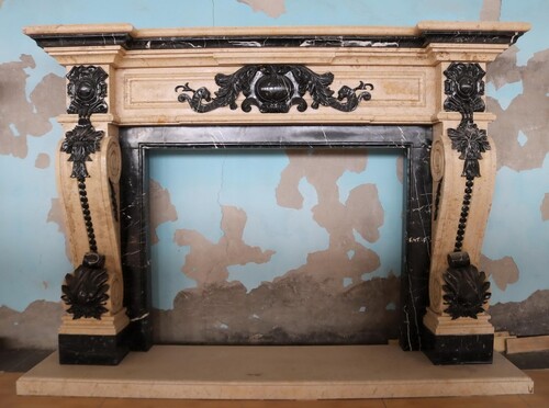 Casa Padrino Luxus Barock Marmor Kaminumrandung Beige / Schwarz 228 x H. 165 cm