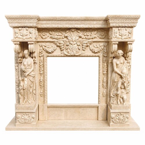 Casa Padrino Luxus Barock Marmor Kaminumrandung Beige 190 x H. 160 cm - Barock M�bel