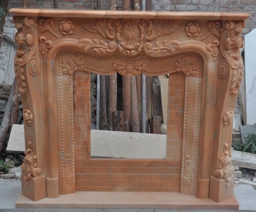 Casa Padrino Luxus Barock Marmor Kaminumrandung Hellrot 150 x 30 x H. 120 cm - Barock M�bel