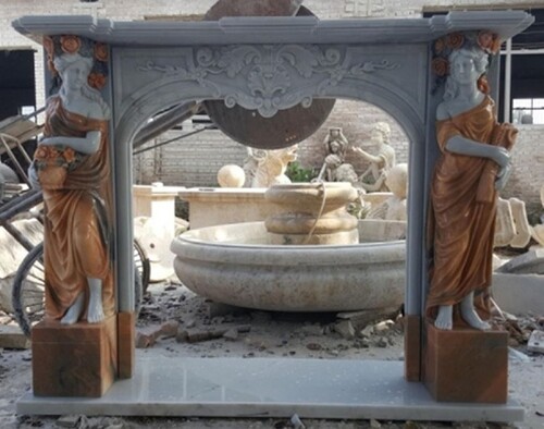 Casa Padrino Luxus Barock Marmor Kaminumrandung Grau / Orange / Gr�n 200 x H. 143 cm