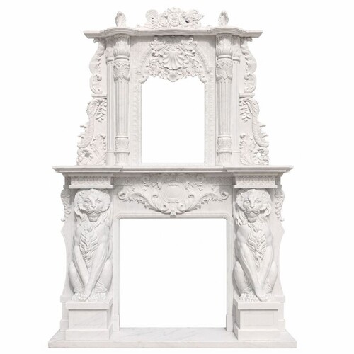 Casa Padrino Luxus Barock Marmor Kaminumrandung Wei� 300 x H. 430 cm - Prunkvolle Barock Wohnzimmer & Hotel M�bel