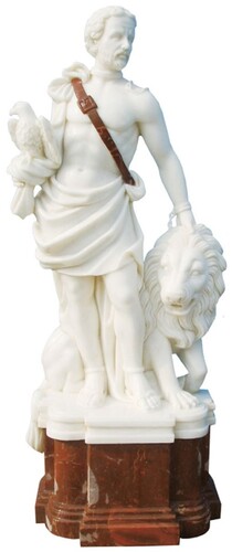 Casa Padrino antik Stil Marmor Skulptur R�mer und L�we Wei� / Rot H. 100 cm