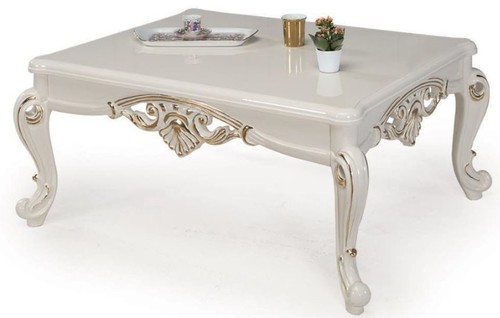 Casa Padrino Luxus Barock Couchtisch Wei� / Gold 115 x 85 x H. 50 cm - Massivholz Wohnzimmertisch im Barockstil - Barock M�bel