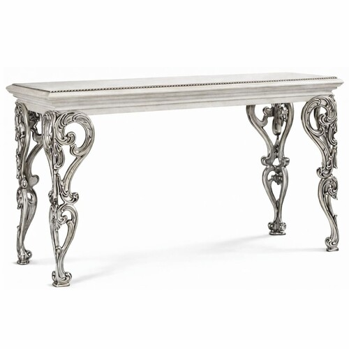 Casa Padrino Luxus Barock Massivholz Konsole Wei� / Silber 140,5 cm - Barock M�bel - Made in Italy