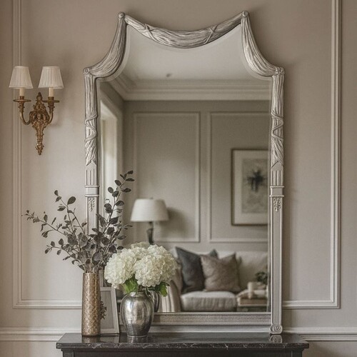 Casa Padrino Luxus Barock Massivholz Spiegel Silber H. 135 cm - Made in Italy