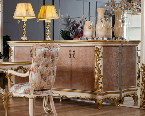 Casa Padrino Luxus Barock Sideboard Beige / Wei� / Gold - Prunkvoller Massivholz Schrank mit 4 T�ren - Barock M�bel