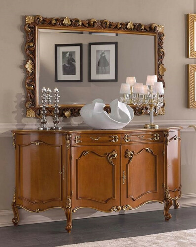 Casa Padrino Luxus Barock M�bel Set Braun / Gold - 1 Barock Sideboard & 1 Barock Wandspiegel - Prunkvolle Barock M�bel - Luxus Qualit�t - Made in Italy