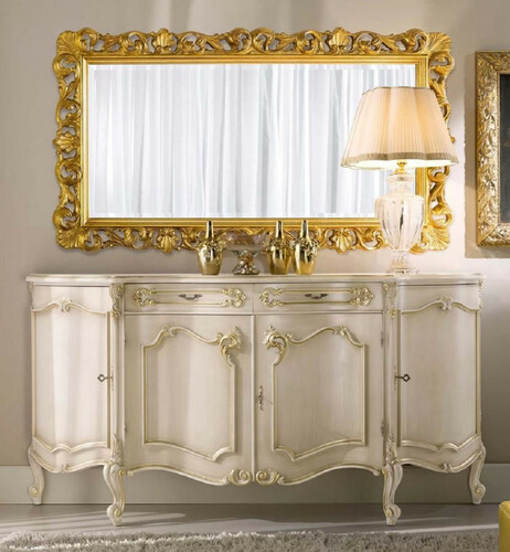 Casa Padrino Luxus Barock M�bel Set Cremefarben / Gold - 1 Barock Sideboard & 1 Barock Wandspiegel - Barock M�bel - Luxus Qualit�t - Made in Italy