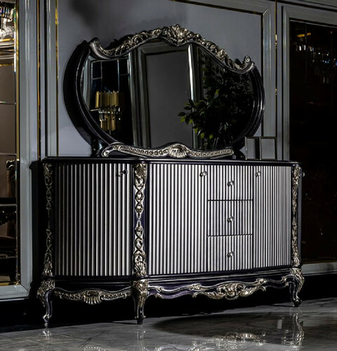 Casa Padrino Luxus Barock M�bel Set Lila / Wei� / Gold - 1 Sideboard mit 2 T�ren und 3 Schubladen & 1 Spiegel - Handgefertigte Barock M�bel - Edel & Prunkvoll