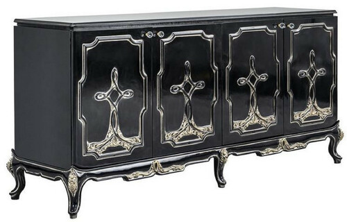 Casa Padrino Luxus Barock Sideboard Schwarz / Gold - Handgefertigter Massivholz Schrank mit 4 T�ren - Barock M�bel - Edel & Prunkvoll