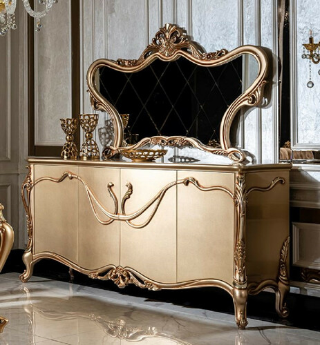 Casa Padrino Luxus Barock M�bel Set Gold - 1 Sideboard mit 4 T�ren & 1 Spiegel - Handgefertigte Barock M�bel - Edel & Prunkvoll