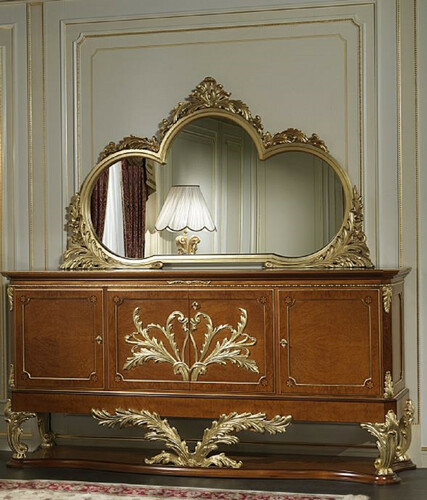 Casa Padrino Luxus Barock M�bel Set Sideboard mit Spiegel Braun / Gold - Edler Massivholz Schrank mit elegantem Wandspiegel - Hotel Restaurant Schloss M�bel - Luxus Qualit�t - Made in Italy