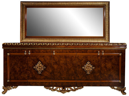 Casa Padrino Luxus Barock M�bel Set Sideboard mit Spiegel Braun / Bronze / Gold - Edler Massivholz Schrank mit elegantem Wandspiegel - M�bel im Barockstil