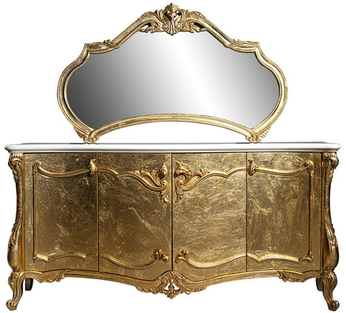 Casa Padrino Luxus Barock M�bel Set Sideboard mit Spiegel Wei� / Gold - Prunkvoller Massivholz Schrank mit elegantem Wandspiegel - M�bel im Barockstil