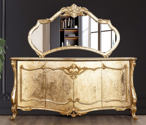 Casa Padrino Luxus Barock Sideboard mit Spiegel Gold - Esszimmer M�bel im Barockstil