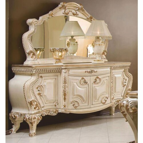 Casa Padrino Luxus Barock Sideboard mit Spiegel Creme / Gold - Barockstil M�bel