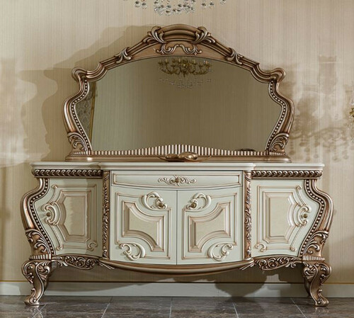 Casa Padrino Luxus Barock M�bel Set Wei� / Beige / Kupferfarben - 1 Barock Sideboard & 1 Barock Wandspiegel - Handgefertigte Barock M�bel - Edel & Prunkvoll