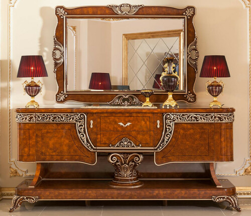 Casa Padrino Luxus Barock M�bel Set Braun / Bronzefarben - 1 Barock Sideboard & 1 Barock Wandspiegel - Handgefertigte Barock M�bel - Edel & Prunkvoll