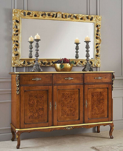 Casa Padrino Luxus Barock M�bel Set Braun / Gold - 1 Sideboard & 1 Wandspiegel - Barock M�bel - Luxus Qualit�t - Made in Italy