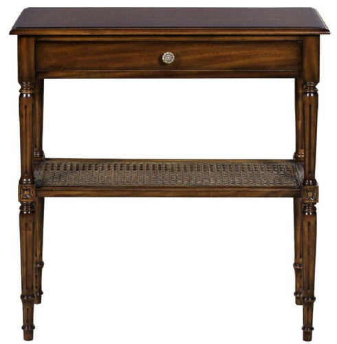 Casa Padrino Luxus Jugendstil Nachtkommode Braun 71 x 28 x H. 76 cm - Eleganter Massivholz Nachttisch - Beistelltisch mit Schublade und Rattan Regal - Schlafzimmer M�bel