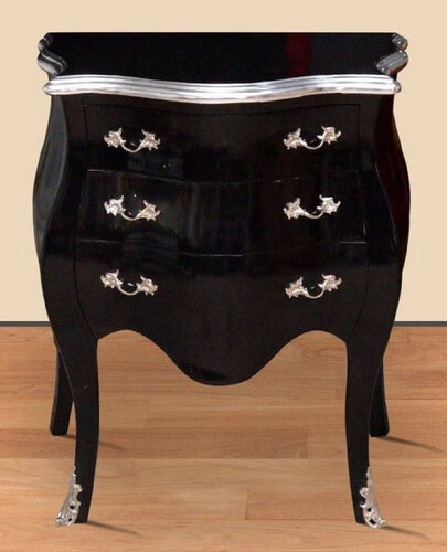 Casa Padrino Barock Nachtkommode Schwarz / Silber - Handgefertigte Massivholz Kommode im Barockstil - Antik Stil Nachttisch mit 3 Schubladen - Barock M�bel