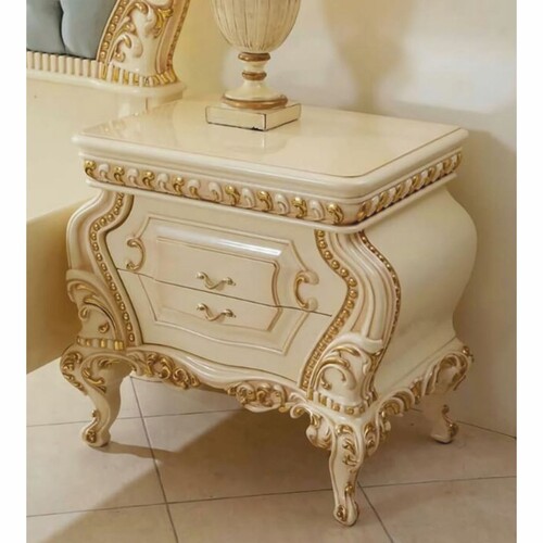 Casa Padrino Luxus Barock Nachtkommode mit 2 Schubladen Creme / Gold - Schlafzimmer M�bel