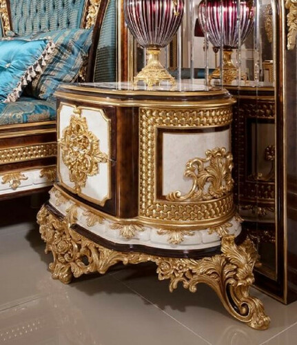 Casa Padrino Luxus Barock Nachtkommoden Set Wei� / Braun / Gold - Prunkvolle Massivholz Nachttische - Barock Schlafzimmer M�bel - Edel & Prunkvoll