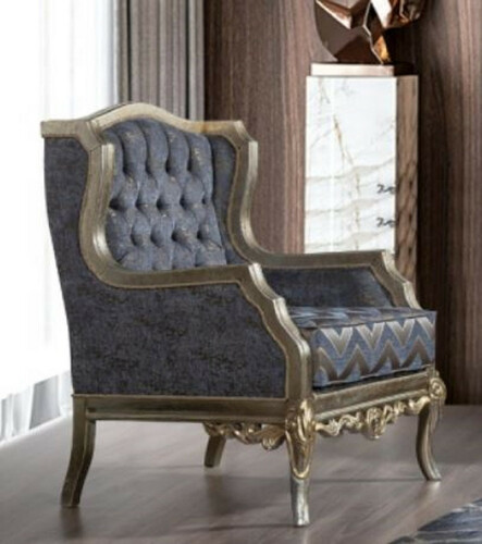 Casa Padrino Luxus Barock Ohrensessel Blau / Silber / Gold - Handgefertigter Wohnzimmer Sessel im Barockstil - Barock Wohnzimmer M�bel