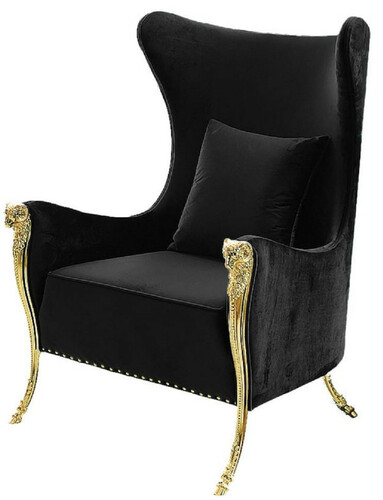 Casa Padrino Luxus Ohrensessel Schwarz / Gold 78 x 88 x H. 113 cm - Moderner Wohnzimmer Sessel mit Samtstoff - Moderne Wohnzimmer M�bel