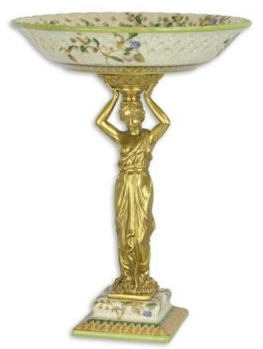 Casa Padrino Luxus Barock Porzellan Schale auf Sockel H. 34 cm 