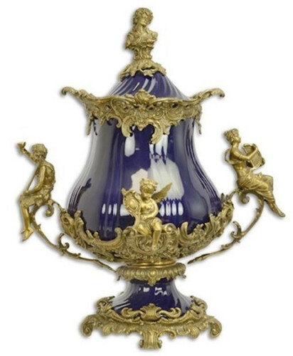 Casa Padrino Luxus Barock Porzellan Sch�ssel mit Deckel und 2 Messing Griffen 