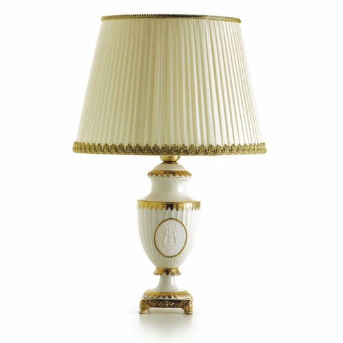 Casa Padrino Luxus Barock Porzellan Tischleuchte Wei� / Gold / Elfenbein H. 59 cm - Made in Italy