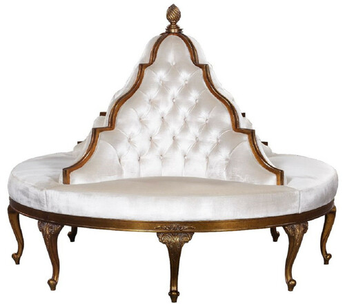 Casa Padrino Luxus Barock Rundsofa Wei� / Antik Gold - Handgefertigtes rundes Samt Sofa - Barock Hotel & Restaurant M�bel