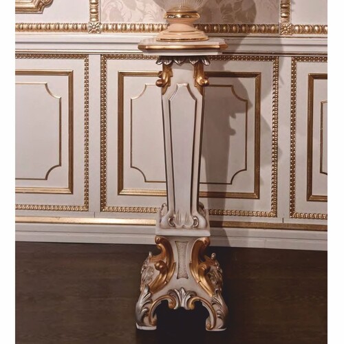 Casa Padrino Luxus Barock S�ule Wei� / Gold / Silber H. 87 cm - Barock M�bel - Made in Italy