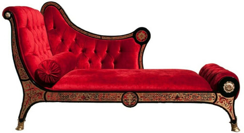 Casa Padrino Luxus Barock Boulle Chaiselongue Rot / Schwarz / Gold 180 x 75 x H. 106 cm - Handgefertigte Massivholz Recamiere mit edlem Samtstoff - Barock M�bel - Luxus Qualit�t
