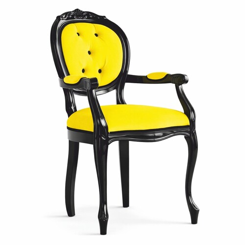 Casa Padrino Luxus Barock Esszimmer Stuhl mit Armlehnen Gelb / Schwarz H. 100 cm - Made in Italy
