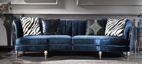 Casa Padrino Luxus Barock Samt Sofa Blau / Antik Silber / Dunkelbraun 262 x 104 x H. 80 cm - Barock M�bel