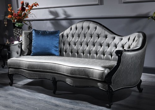 Casa Padrino Luxus Barock Sofa Silber / Schwarz 250 x 92 x H. 103 cm - Prunkvolles Wohnzimmer Sofa im Barockstil