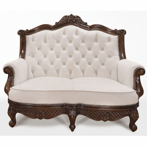 Casa Padrino Luxus Barock Leder Sofa Wei� / Dunkelbraun 150 cm - Barock M�bel