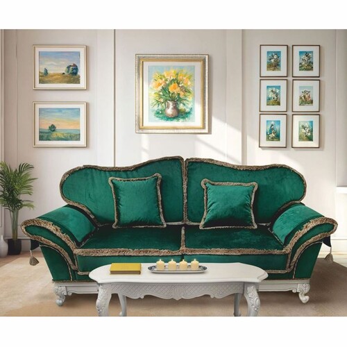 Casa Padrino Luxus Barock Samt Sofa Gr�n / Wei� 210 cm - Barockstil Wohnzimmer M�bel