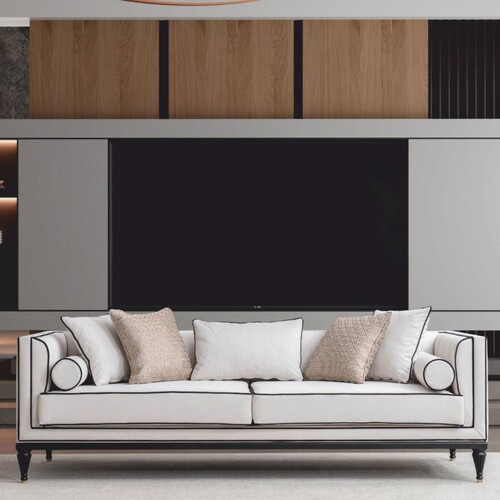 Casa Padrino Luxus Neoklassik Sofa Wei� / Schwarz / Messing 220 cm - Hotel M�bel