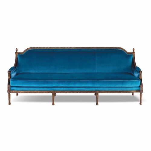 Casa Padrino Luxus Barock Samt Sofa Blau / Braun 233 cm - Barockstil Wohnzimmer M�bel