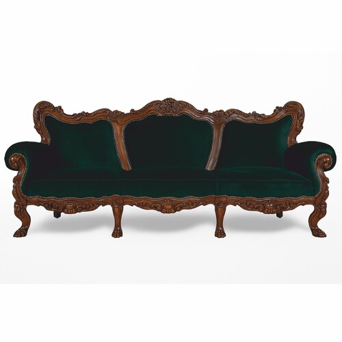 Casa Padrino Luxus Barock Samt Sofa Dunkelgr�n / Braun 227 cm - Barock M�bel