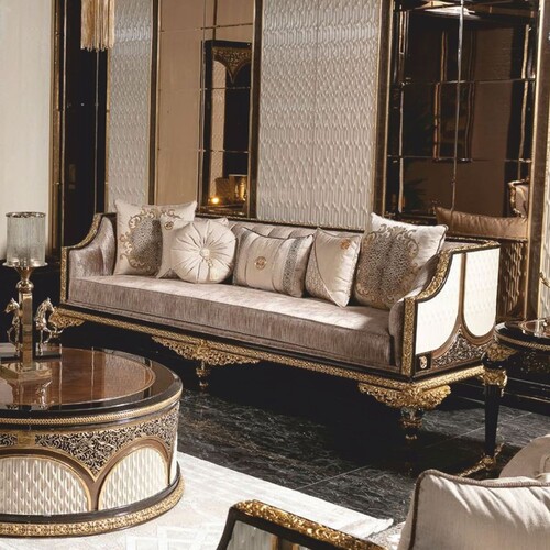 Casa Padrino Luxus Barock Sofa Grau / Wei� / Braun / Gold 245 cm - Prunkvolles Barock Wohnzimmer Sofa - Barock Wohnzimmer M�bel