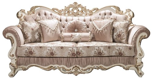 Casa Padrino Luxus Barock Sofa Rosa / Wei� / Gold 230 x 100 x H. 110 cm - Wohnzimmer Sofa mit Glitzersteinen und dekorativen Kissen - Barockm�bel