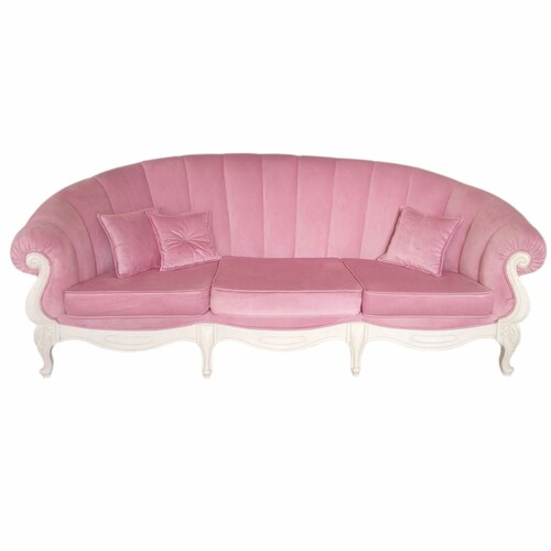 Casa Padrino Luxus Barock Samt Sofa Rosa / Wei� 240 cm - Barockstil M�bel