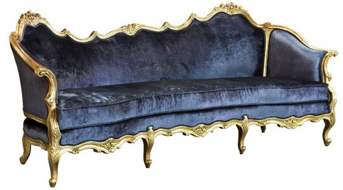 Casa Padrino Luxus Barock Samt Sofa Blau / Gold - Edles Handgefertigtes Wohnzimmer Sofa im Barockstil - Barock Wohnzimmer M�bel - Edel & Prunkvoll
